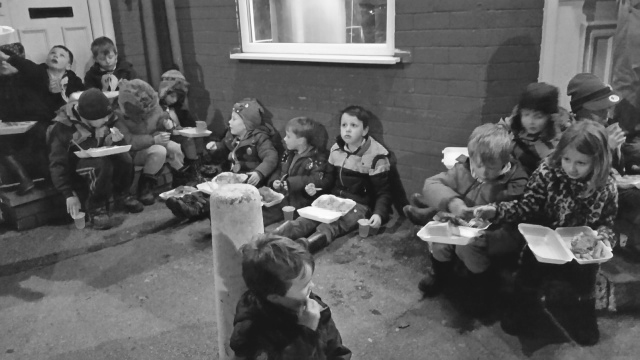 children at chip shop